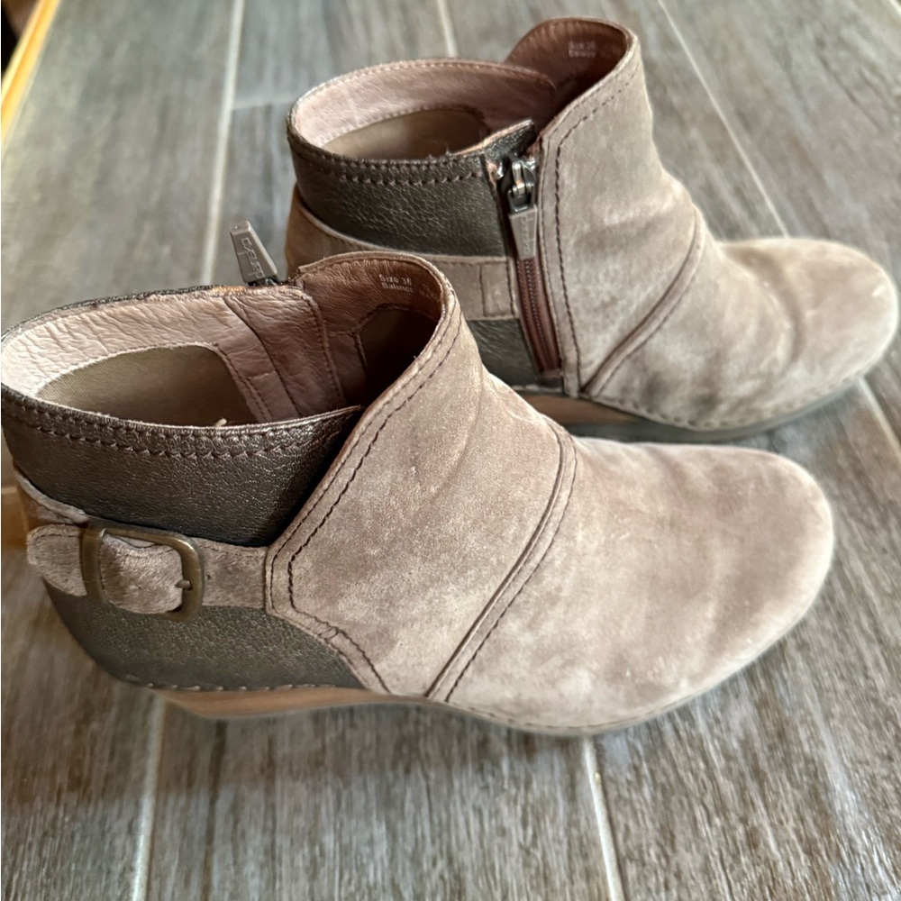 Tan Suede Ankle Booties with Side Zipper